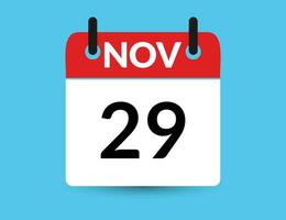 November 29. Flat icon calendar isolated on blue background. Date and month vector illustration