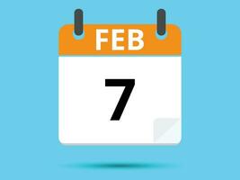 7 February. Flat icon calendar isolated on blue background. Vector illustration.