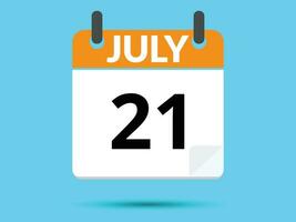 21 July. Flat icon calendar isolated on blue background. Vector illustration.