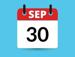 September 30. Flat icon calendar isolated on blue background. Date and month vector illustration