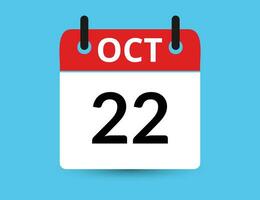 October 22. Flat icon calendar isolated on blue background. Date and month vector illustration