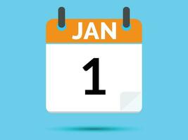 1 January. Flat icon calendar isolated on blue background. vector illustration