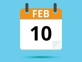 10 February. Flat icon calendar isolated on blue background. Vector illustration.