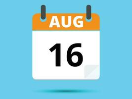 16 August. Flat icon calendar isolated on blue background. Vector illustration.