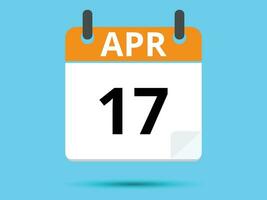 17 April. Flat icon calendar isolated on blue background. Vector illustration.