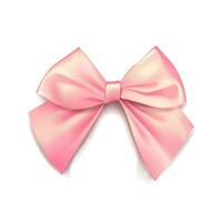 Pink bow for packing gifts. Realistic vector illustration on transparency grid.