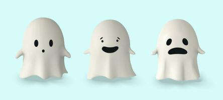 Set of Ghost. 3D illustration. Happy Halloween banner or party invitation. Vector illustration