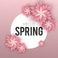 Hello Spring, floral greeting card, paper flowers. Banner with realistic paper flowers. Vector illustration