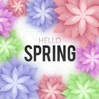 Hello Spring, floral greeting card, paper flowers. Banner with realistic paper flowers. Vector illustration