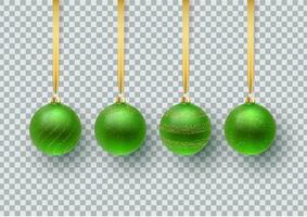 Set of green Christmas ball, with an ornament and spangles.isolated on transparent background. Vector illustration.