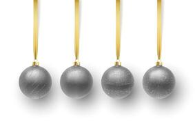 Set of silver Christmas ball, with an ornament and spangles. isolated on transparent background. Vector illustration.