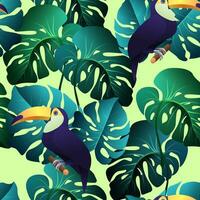 Toucan and monster, pattern, flat vector illustration of bird