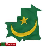 Mauritania mapa con ondulación bandera de país. vector