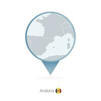 Map pin with detailed map of Andorra and neighboring countries. vector