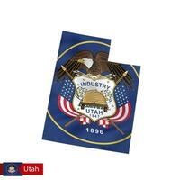 Utah state map with waving flag of US State. vector