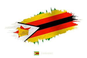 Painted brushstroke flag of Zimbabwe with waving effect. vector