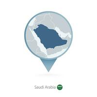Map pin with detailed map of Saudi Arabia and neighboring countries. vector