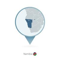 Map pin with detailed map of Namibia and neighboring countries. vector