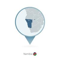 Map pin with detailed map of Namibia and neighboring countries. vector