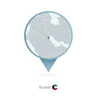 Map pin with detailed map of Kuwait and neighboring countries. vector