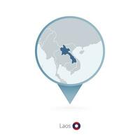 Map pin with detailed map of Laos and neighboring countries. vector