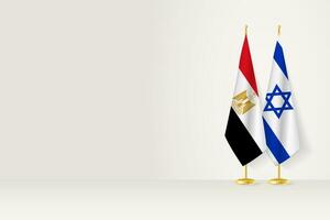 Flags of Egypt and Israel on flag stand, meeting between two countries. vector