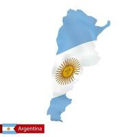 argentina mapa con ondulación bandera de país. vector