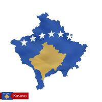 Kosovo map with waving flag of country. vector