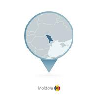 Map pin with detailed map of Moldova and neighboring countries. vector