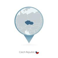 Map pin with detailed map of Czech Republic and neighboring countries. vector