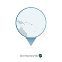 Map pin with detailed map of Solomon Islands and neighboring countries. vector