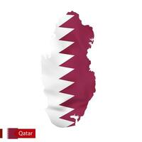 Qatar map with waving flag of country. vector