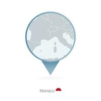 Map pin with detailed map of Monaco and neighboring countries. vector