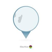 Map pin with detailed map of Mauritius and neighboring countries. vector