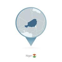 Map pin with detailed map of Niger and neighboring countries. vector