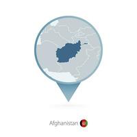 Map pin with detailed map of Afghanistan and neighboring countries. vector