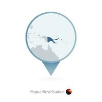 Map pin with detailed map of Papua New Guinea and neighboring countries. vector