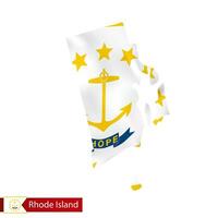 Rhode Island state map with waving flag of US State. vector