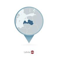 Map pin with detailed map of Latvia and neighboring countries. vector