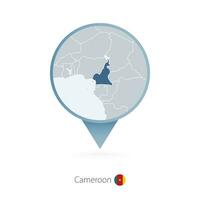 Map pin with detailed map of Cameroon and neighboring countries. vector