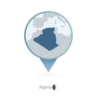 Map pin with detailed map of Algeria and neighboring countries. vector