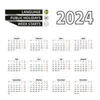 calendario 2024 en sueco idioma, semana empieza en lunes. vector