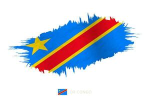Painted brushstroke flag of DR Congo with waving effect. vector