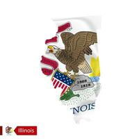 Illinois state map with waving flag of US State. vector