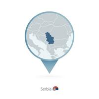 Map pin with detailed map of Serbia and neighboring countries. vector