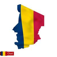 Chad map with waving flag of country. vector