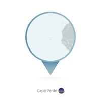 Map pin with detailed map of Cape Verde and neighboring countries. vector