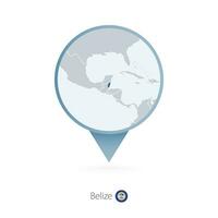 Map pin with detailed map of Belize and neighboring countries. vector