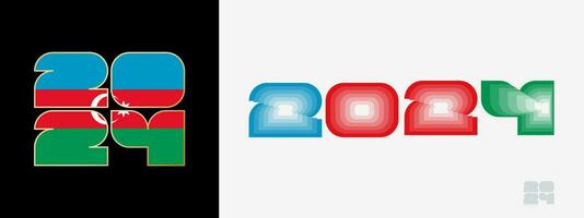 Year 2024 with flag of Azerbaijan and in color palate of Azerbaijan flag. Happy New Year 2024 in two different style. vector