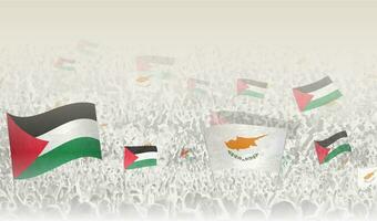 Palestine and Cyprus flags in a crowd of cheering people. vector